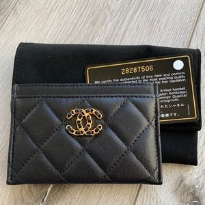 New Black Chanel card case gold hardware